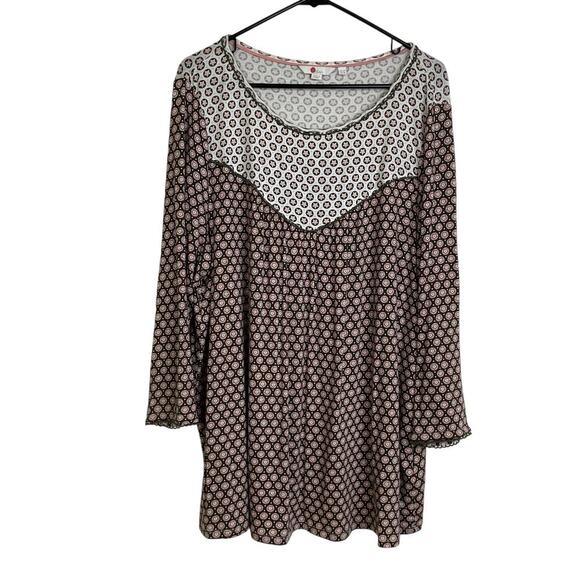 Boden Tops - Boden Long Sleeve Shirt Womens Size 18 Plus Natasha Star Print Stretch Scallop